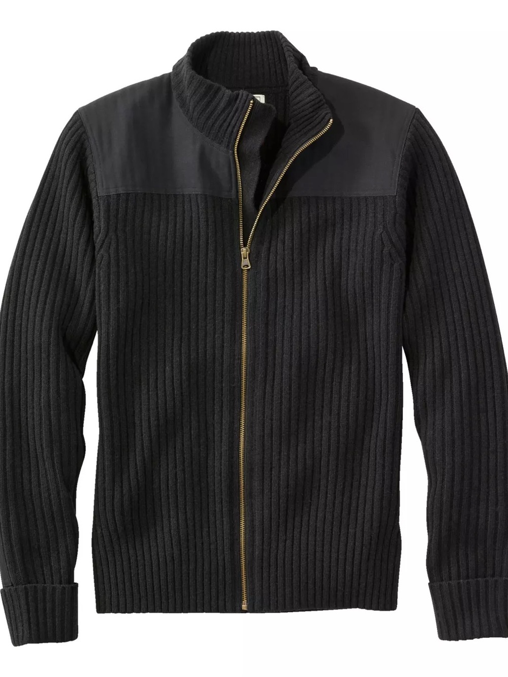 L.L. Bean Men's Commando Sweater Full-Zip Up Merino Lambswool Outdoor Black Sz M